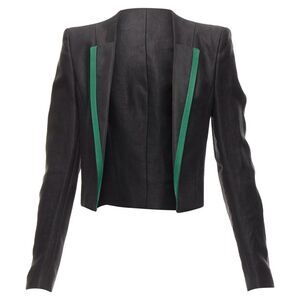 Haider Ackermann Ramie Silk Green Trim Cropped Blazer Jacket